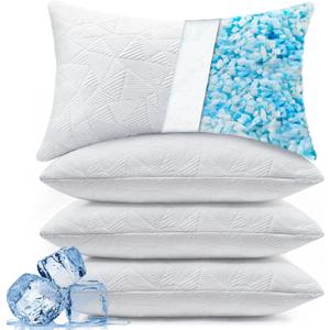 BETU Cooling Pillows Standard Size Set of 4, Shredded Memory Foam Bed Pillows, Adjustable Firm Support Cool Pillow for Neck Pain and Side Sleeping, White, Standard Size Pack of 4