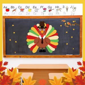 4 x Geyee 26 Pcs Thanksgiving Turkey Bulletin Board Set Turkey Stickers Wall Decal Self Adhesive for Kid School Classroom Blackboard Fall Autumn Halloween Party Decorations