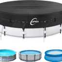 Kipiea Heavy Duty 500D 14ft Round Pool Cover for Above Ground Pools, Swimming Pool Cover with Full Circle Straps, Anti-Slip Straps and Tent Stakes, Featuring Windproof, Waterproof and Dustproof Design