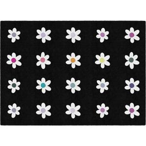 Flagship Carpets Daisies on Black Criss-Cross Applesauce Educational Area Rug for Kids Room, Children's Classroom, Play Carpet for Teaching & Playroom, 5' x 7'6", Seats 20