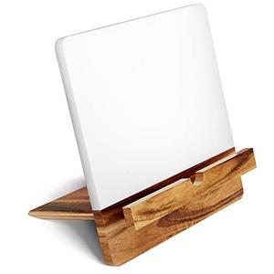 Acacia Cookbook Stand for Kitchen Counter - 12" x 12" Large Adjustable Non-Slip Acacia Wood Book Stand for Cookbooks - Collapsible for Easy Storage - Extra Large Recipe Book Holder for Kitchen Counter, White