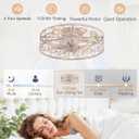 LEDIARY 23 Inch Caged Ceiling Fans with Lights, White Flush Mount Ceiling Fan with Remote&App, Large Low Profile Bladeless Ceiling Fan Light Fixture for Bedroom, Kitchen, Dining Room-White Gold Color