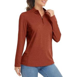 MAGCOMSEN Women's Long Sleeve Shirts 1/4 Zip Pullover UPF 50+ Sun Protection Quick Dry Hiking Athletic Workout Tops, Large