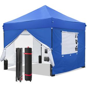 10x10 Pop Up Canopy-Instant Outdoor Tent with Roller Bag,4 Sand Bags&4 Sidewalls for Instant Tents,Waterproof Top Cover for Garden Patio Camping,Blue by DNKMOR