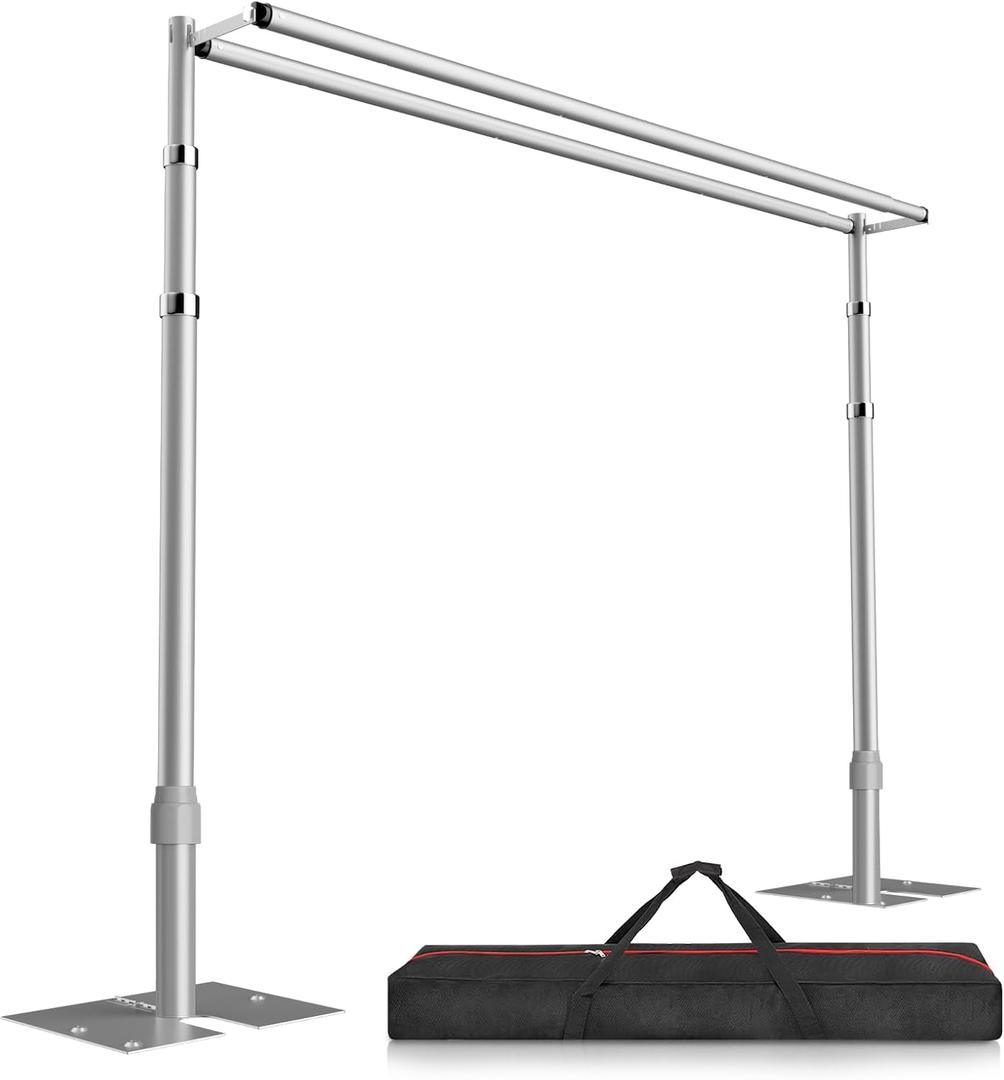 EMART Backdrop Stand Heavy Duty 10x10Ft, Double Crossbar Pipe and Drape Photo Background Support Kit, Adjustable Metal Frame with Flat Base for Wedding Birthday Party Decoration