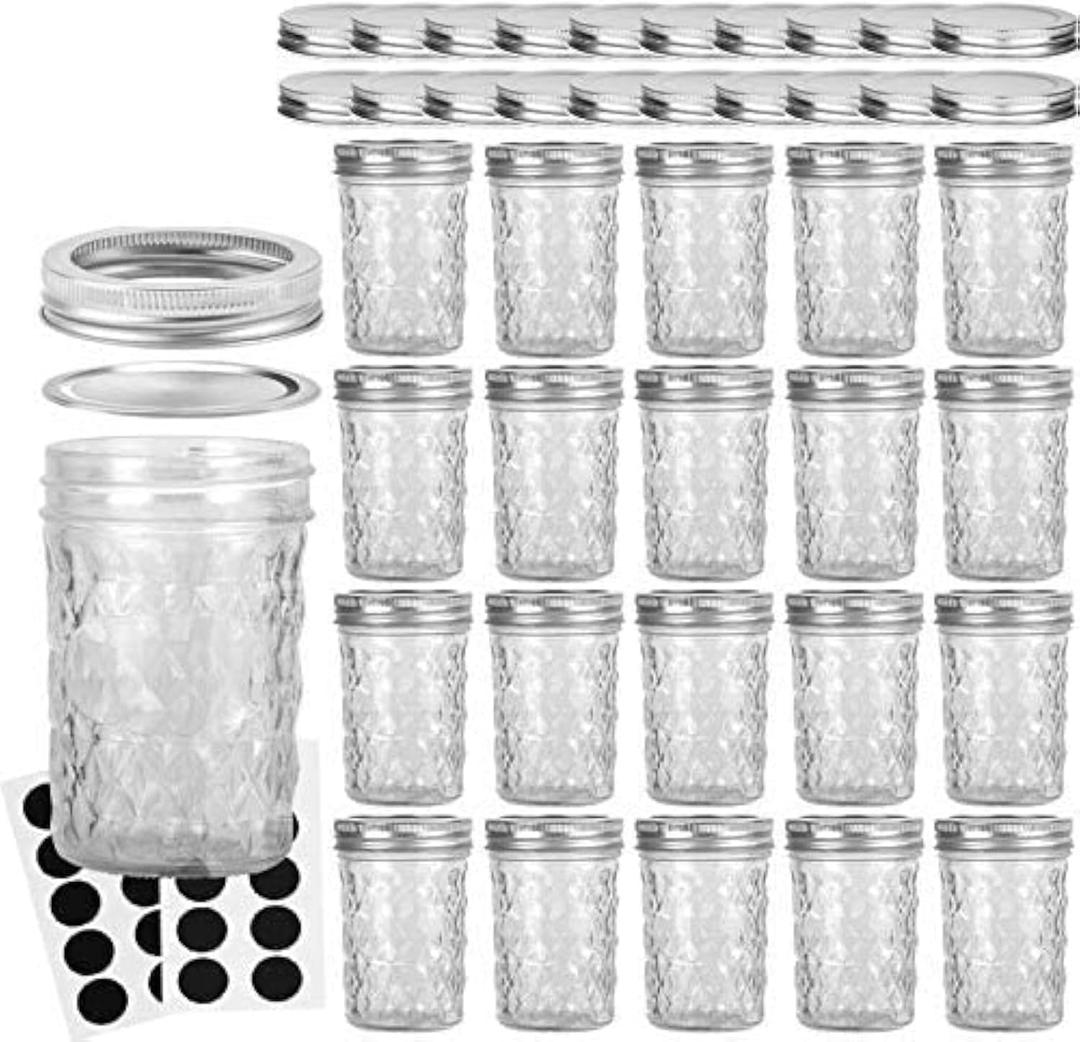 VERONES Mason Jars 8OZ, 8 OZ Canning Jars Jelly Jars with Regular Lids and Bands, Ideal for Jam, Honey, Wedding Favors, Shower Favors, 20 Pack,Extra 20 Lids