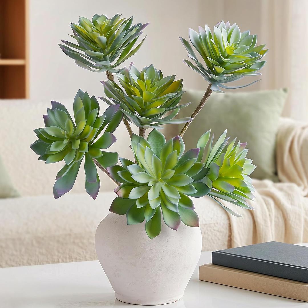 2 Pcs Large Artificial Succulent Plants, 20.8-Inch Sage Green Spiky Rosettes, 3 Heads Each, UV-Resistant Unpotted Fake Plants for Outdoor Planters and Indoor Centerpiece Decor