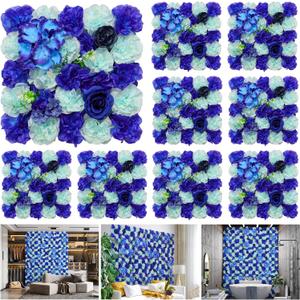 Flower Wall Backdrop 9pcs 16.5x16.5 Inch Flower Wall Decor Artificial Floral Wall Panel Ideal for Wedding Celebrations, Festive Party Birthday Backdrops and Elegant Home Decor (Mixed Blue)