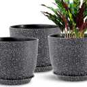 SE SUN-E 10 inch 3 Pack Flower Pots Home Decorative with Holes Planters House Plant Pots for Garden Plants for Planting Lovers Gifts Idea,Speckled Black Match with All Plants