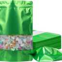 100 Pack Smell Proof Bags, Resealable Mylar Bags with Matte Window, Foil Pouch Stand-up Bags for Food Self Sealing Storage, Scratch Resistant Hand Storage Bags. (Green, 6.39.4 Inch)