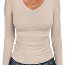 ANRABESS Long Sleeve Shirts for Women V Neck Ribbed Knit Fitted Fall Basic Tshirts Going Out Tops 2025 Casual Trendy Clothes, S