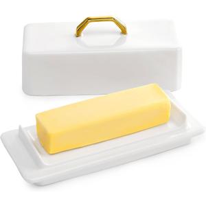 Sweese Butter Dish with Lid for Countertop - Butter Container - Butter Saver, 4oz Beautiful Small Butter Tray for East West Coast Butter, Fridge, Dishwasher Safe-White