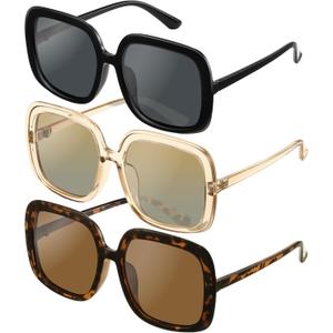 miyya Oversized Polarized Sunglasses Women, Trendy Retro Sun Glasses for Women 2025, Oversized Shades (All Black + Pale Pink + Amber Tortoise Light)