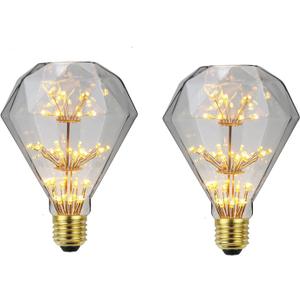 2-Packs 3W D95 Retro LED Edison Bulbs E26 Led Starry Light Bulb Vintage Diamond LED Decorative Firework Light Bulb D95 Starlight Bulb 2300K Warm White Antique Bulb for Bedroom Living Room