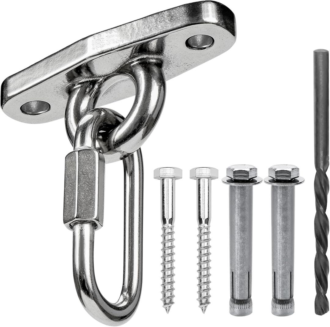 Heavy Swing Hanger Stainless Steel 304 Rust-Proof Playground Porch Yoga seat Hanger Swing Hammock Chair Suspension kit Indoor and Outdoor 2000 pounds Capacity (Silver-1)