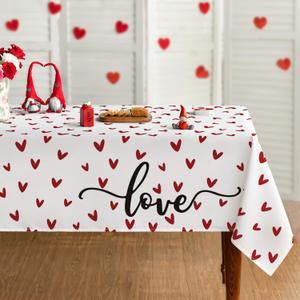 Horaldaily Valentine Tablecloth 60104 Inch Rectangle, Mini Love Hearts White Washable Table Cover for Party Picnic Dinner Decor