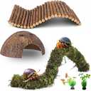Hermit Crab Accessories, Hermit Crab Climbing Toys Bendable Bridge Coconut Shell Hideout Hut Plants for Reptile Amphibians Supplies