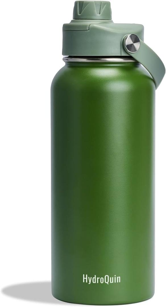 32oz Keep Cold Water Bottle, Vacuum Stainless Steel Water Bottles with Comfort Grip Handle, Insulated Waterbottle for Gym Outdoor School (Desert Olive)