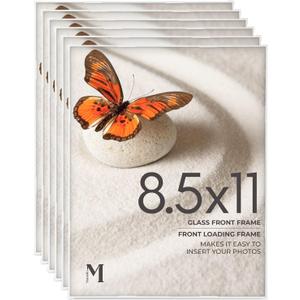 MANTELLO ESSENTIALS Front Loading White Picture Frame 8.5x11 - Set of 6 - Table Desk Wall hanging For Artwork - Certificates Diplomas - Family Gallery Multi Photo Frame