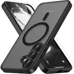 Vansdon for Samsung Galaxy S25 FE Case, Compatible with MagSafe, Magnetic Translucent Matte Slim Protective Cover with 1 Screen Protector - Military-Grade Drop Protection (Black)