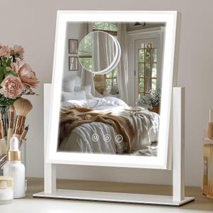 Vanity Mirror with Lights, 3-Color Dimmable & Adjustable Lighted Makeup Mirror with Smart Touch and 360 Rotation