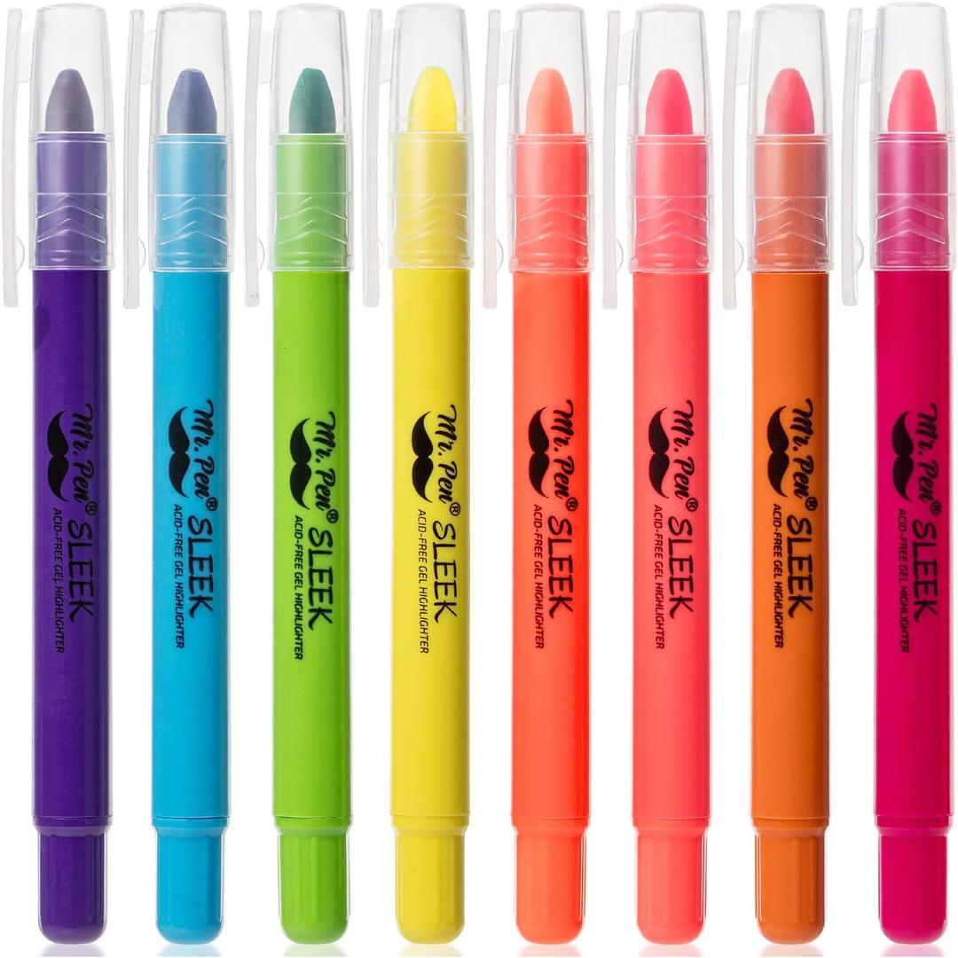 Mr. Pen No Bleed Gel Highlighter, Bible Highlighters, Assorted Colors, Pack of 8 (Vibrant Colors 1)
