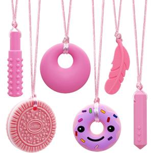 Chew Necklaces for Sensory Kids, Silicone Chewy Necklace for Children with Autism, ADHD, SPD, Chewing, 6 Pack Autism Sensory Toys