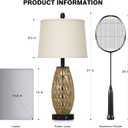 CINSARY 27" Boho Rattan Table Lamp with Night Light, Wicker Bedside Lamp with USB A+C Charging Port, Woven Coastal Bedroom Lamps for Nightstand, Tall Farmhouse Lamps for Living Room Single