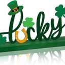 St. Patrick's Day Table Sign Decoration Lucky Metal Tabletop Centerpiece Signs Letter Wood Centerpiece with Clover for St Patrick's Day Tiered Tray Decorations for Irish