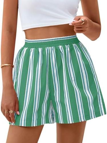 PRETTYGARDEN Boxer Shorts for Women 2025 Summer Casual Striped Cotton Pajama Y2K Fashion Lounge Sleep Bottoms with Pockets XXL