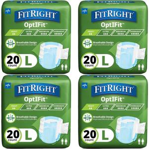 FitRight OptiFit Extra Adult Briefs, Incontinence Diapers with Tabs, Moderate Absorbency, Large, 44 to 56", 80 count