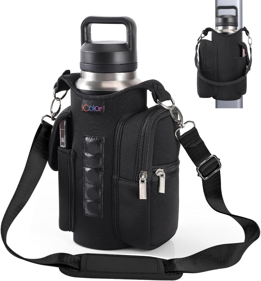 icolor Magnetic Gym Bag Water Bottle Carrier Holder with Phone Pockets & Shoulder Strap,Gym Magnetic Bag 5 Built-in Magnets Gym Accessories Organizer Magnetic Bottle Pouch Sleeve for Men Women (PureBlack)