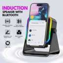 Wireless Induction Portable Bluetooth Speaker - 5 in1 Bluetooth Speaker Phone Stand with Colorful Ambient Light 360 Rotation Compatible with Most Phones - Unique Birthday Gift for Men Women Adults