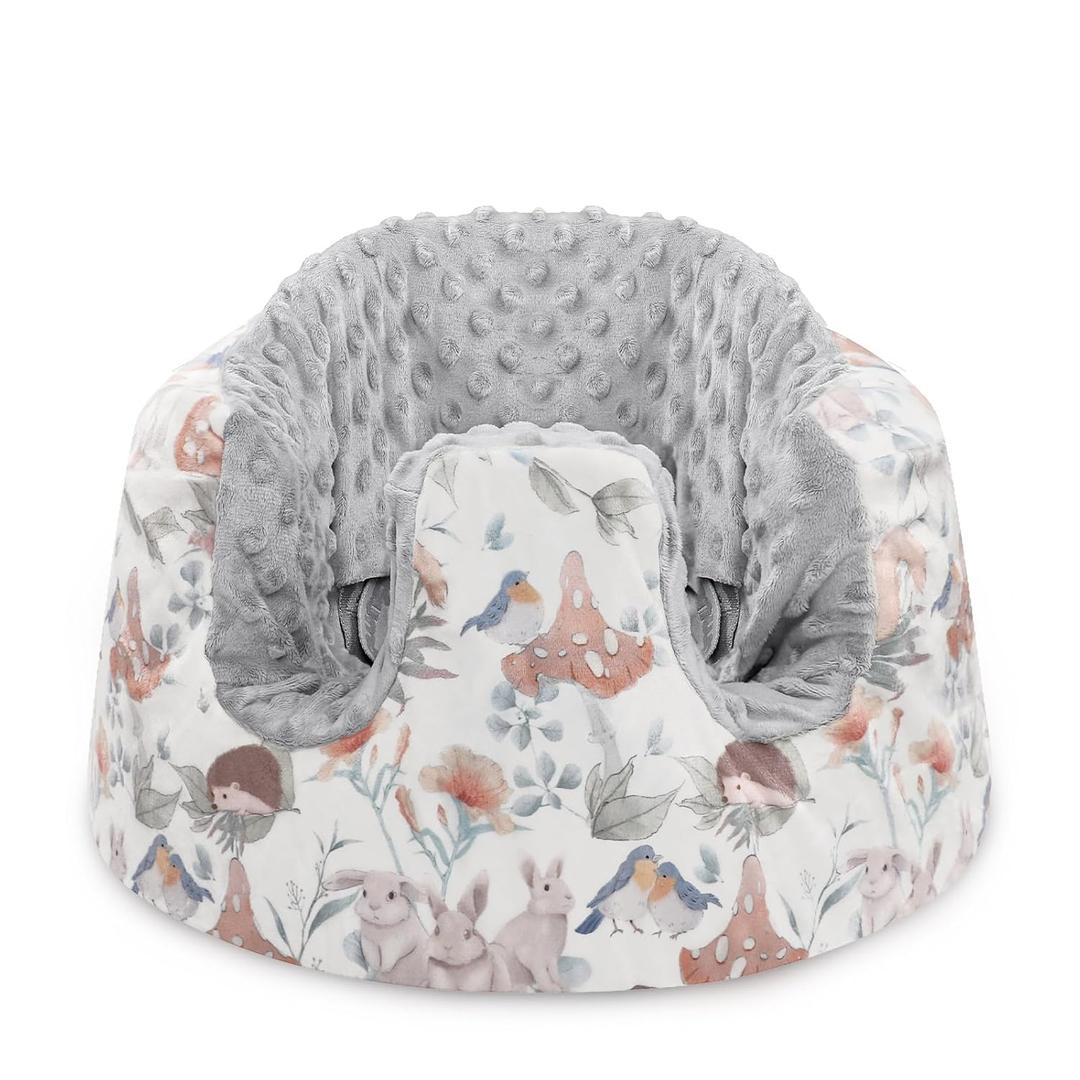 Minky Seat Cover for Bumbo, Ultra Soft Comfortable, Removable Baby Floor Seat for Boys & Girls, Gray Animal