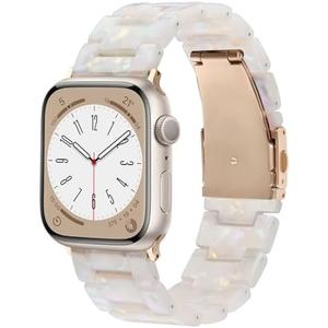 V.R.HOPE Resin Band Compatible with Apple Watch Band for Women 44mm 42mm 45mm 46mm 49mm Rose Gold Fashion Lightweight Bracelet Strap for iWatch Series Ultra3/11/10/9/8/7/6/5/4/3/2/1/SE3 (Fluorescent White)