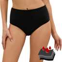 Leoparts Period Swimwear Leakproof Bikini Bottoms Black High Waisted Coverage Swimsuit Bottom for Girls Teens Women, Small