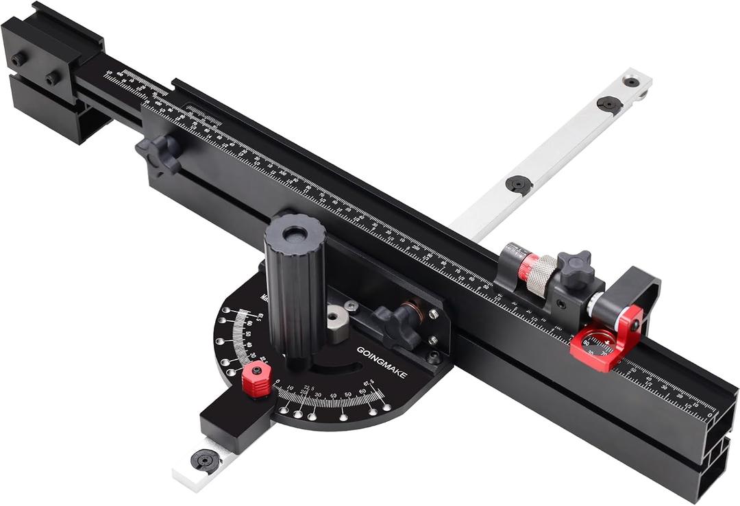 GOINGMAKE Table Saw Miter Gauge with Micro Adjust Flip Stop and Extentable Fence from 18 to 32 Inch and 13 Angle Position Stops, Miter Gauge for Table Saw for Crosscut and Miters, Fit 3/8" x 3/4" Slot