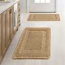 MIULEE Set of 2 Waffle Bathroom Rugs, Boho Bath Rug Super Absorbent, Non Slip Washable Ultra Soft Rubber Backed Shower Bath Mats for Floor, Tub, Shower, Looped Design, Brown, 17x24 Inch