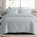 Exclusivo Mezcla Reversible Boho Quilts King Size, Light Blue Bedspreads Lightweight Coverlet All Season Flowers Quilt Bedding Set with Printed Floral Pattern (1 Quilt, 2 Pillow Shams)