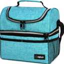 OPUX Lunch Box For Men Women, Insulated Large Lunch Bag Adult Work, Double Decker Lunchbox Meal Prep Dual Compartment Leakproof Lunch Cooler,Soft Lunch Tote Boys Girls Kids School, Aqua Turquoise 12L (Heather Sea Blue)
