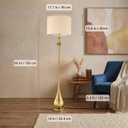 Hamilyeah 65" Gold Floor Lamp for Living Room, Mid Century Modern Standing Lamp with Textured Linen Drum Shade, Tall Sculptural Teardrop Lamp for Bedroom, Sofa Side & Reading Corner