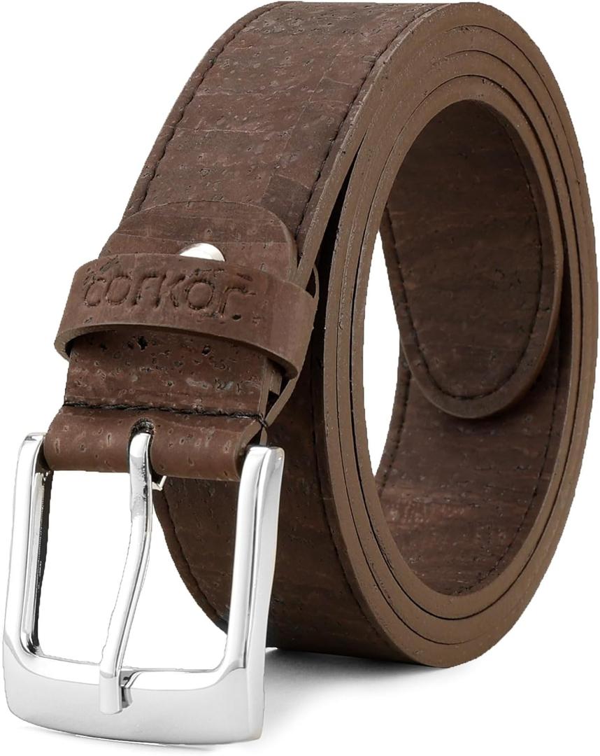 Corkor Men's Cork Belt  Vegan Leather  Black or Brown Belt for Men Casual Wear - Natural Friendly Non-Leather 1 3/8"