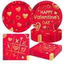48Pcs Valentine's Day Party Supplies for 24 Guests Red Hearts Love Tableware Supplies Party Plates and Napkins for Valentine's Day Engagement Anniversary Party Decorations