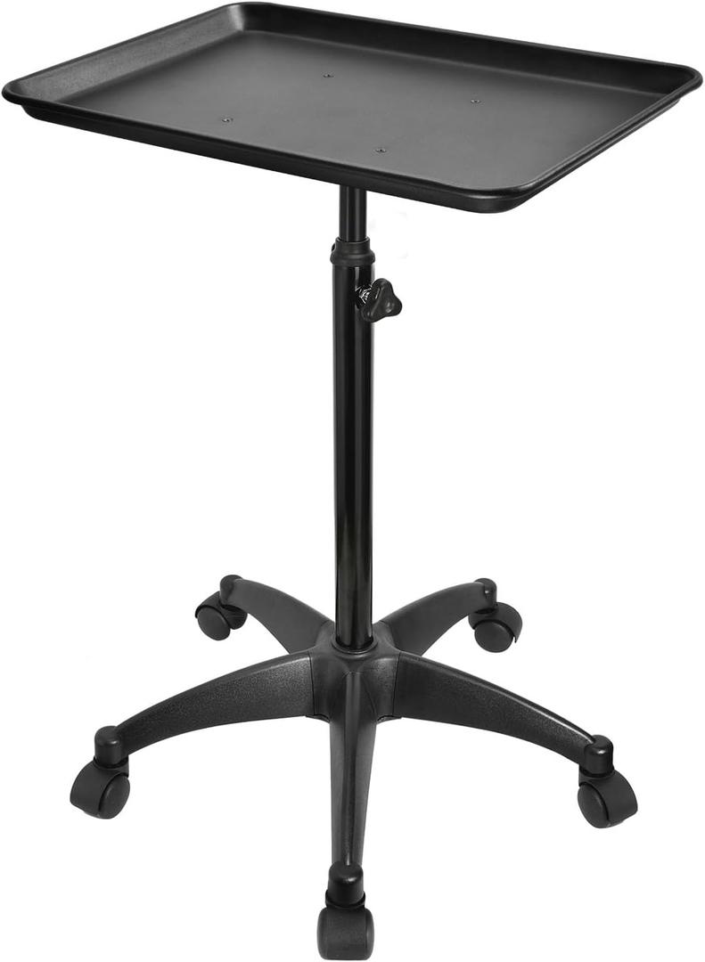 JOSTZHXIN Salon Rolling Tray, Premium Aluminum Tattoo Tray Rolling Cart, Height Adjustable Styling Tray, Service Storage Tray Trolley for Beauty Salon Clinic Spa (Black Upgrade)