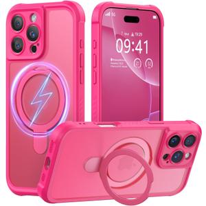 MOCCA Design for iPhone 16 Pro Max Case with Magnetic Invisible Stand [Full Camera Protection] [Compatible with Magsafe] Military Drop Shockproof Translucent Matte Phone Case Cover 6.9",Hot Pink