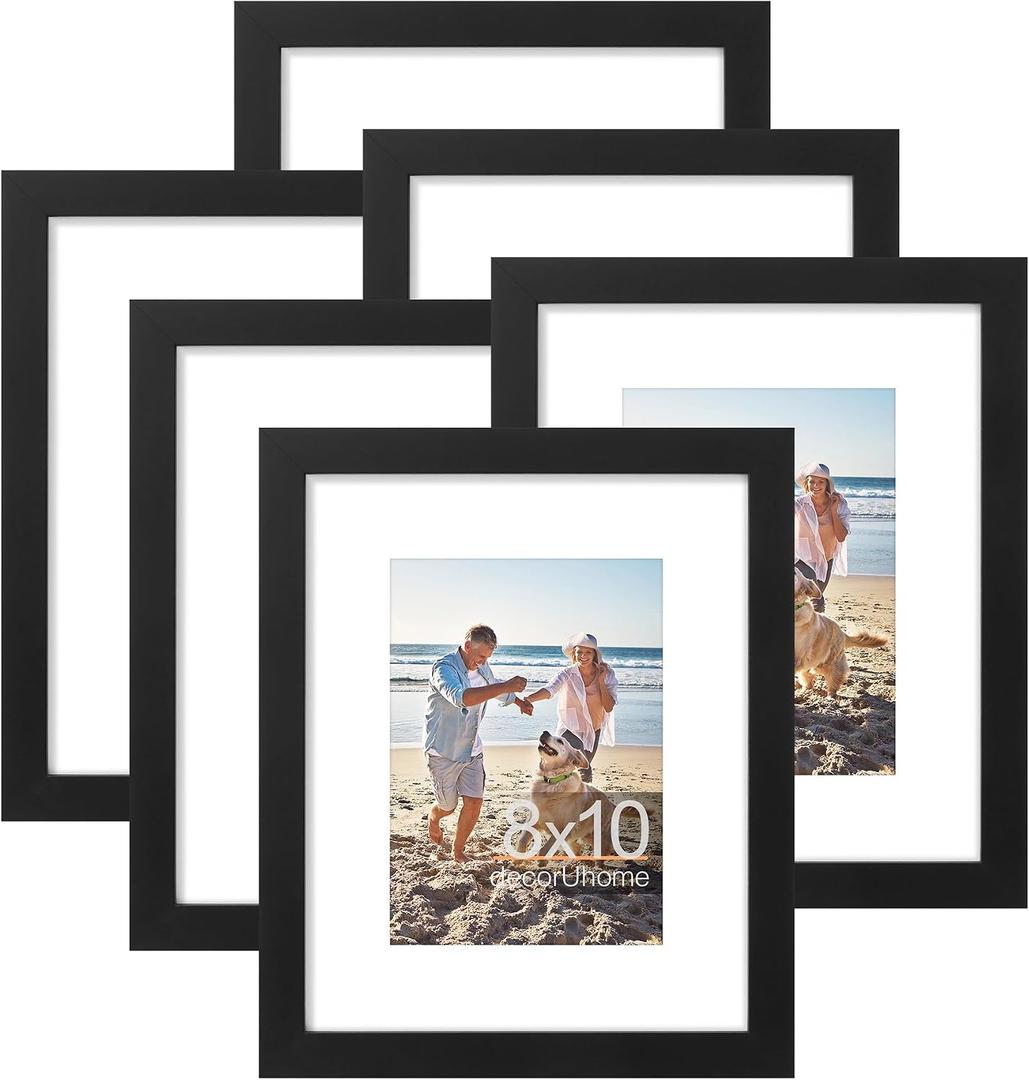 decorUhome 8x10 Picture Frame, Display Pictures 5x7 with Mat or 8x10 without Mat, Wall & Tabletop Display Photo Frame, Black, 8 Pack