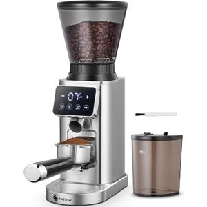 AMZCHEF Coffee Grinder, Coffee Bean Grinder for Home Use with Precise Grinding, LED Control Panel, Detachable Funnel Stand, Anti-static Design, 48 Grind Settings, Silver