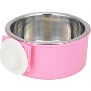 Crate Dog Bowl Removable Stainless Steel Water Food Feeder Bowls Cage Coop Cup for Cat Puppy Bird Pets (Small, Pink)