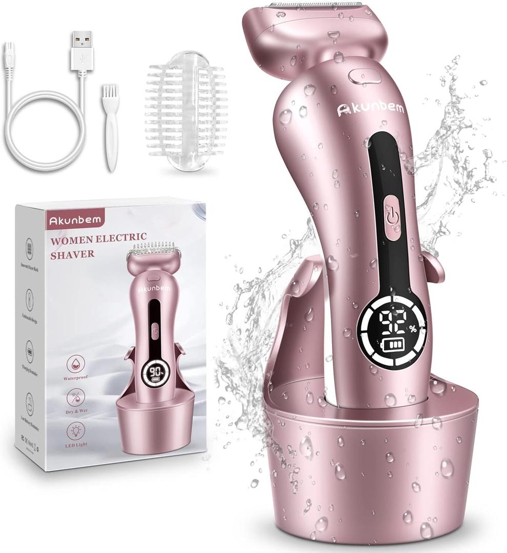 Electric Razor for Women for Legs Bikini Trimmer Electric Shaver for Women Underarm Public Hairs Rechargeable Womens Shaver Wet Dry Use Painless Cordless with Detachable Head (Pinkish)