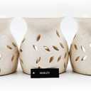 Hosley Elegant Ceramic Oil Warmers with Leaf Pattern and Speckle Design 4.5 Inches High Tealight Compatible for Aromatherapy and Home Decor Set of 3 (Cream 2)